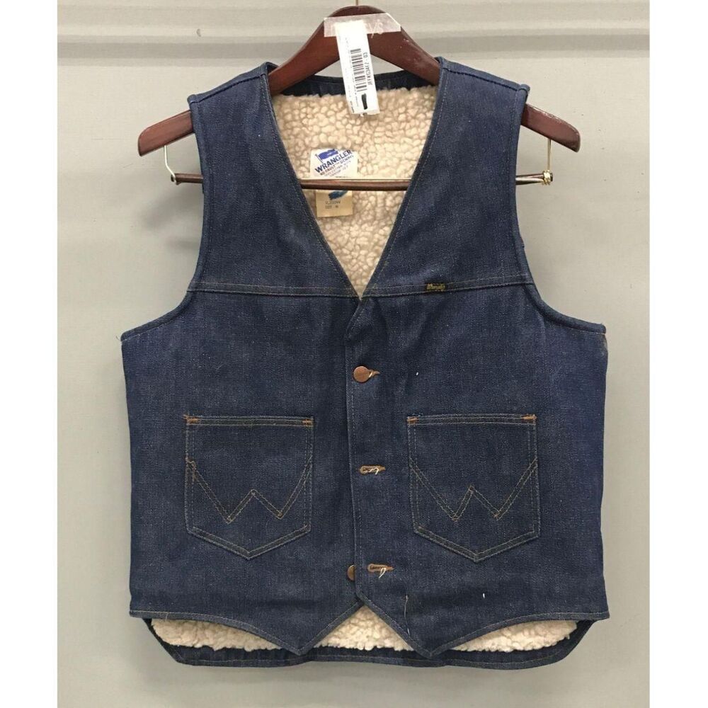 Vintage Wrangler No-Fault Men's Sherpa Lined Denim Vest Made in USA - M